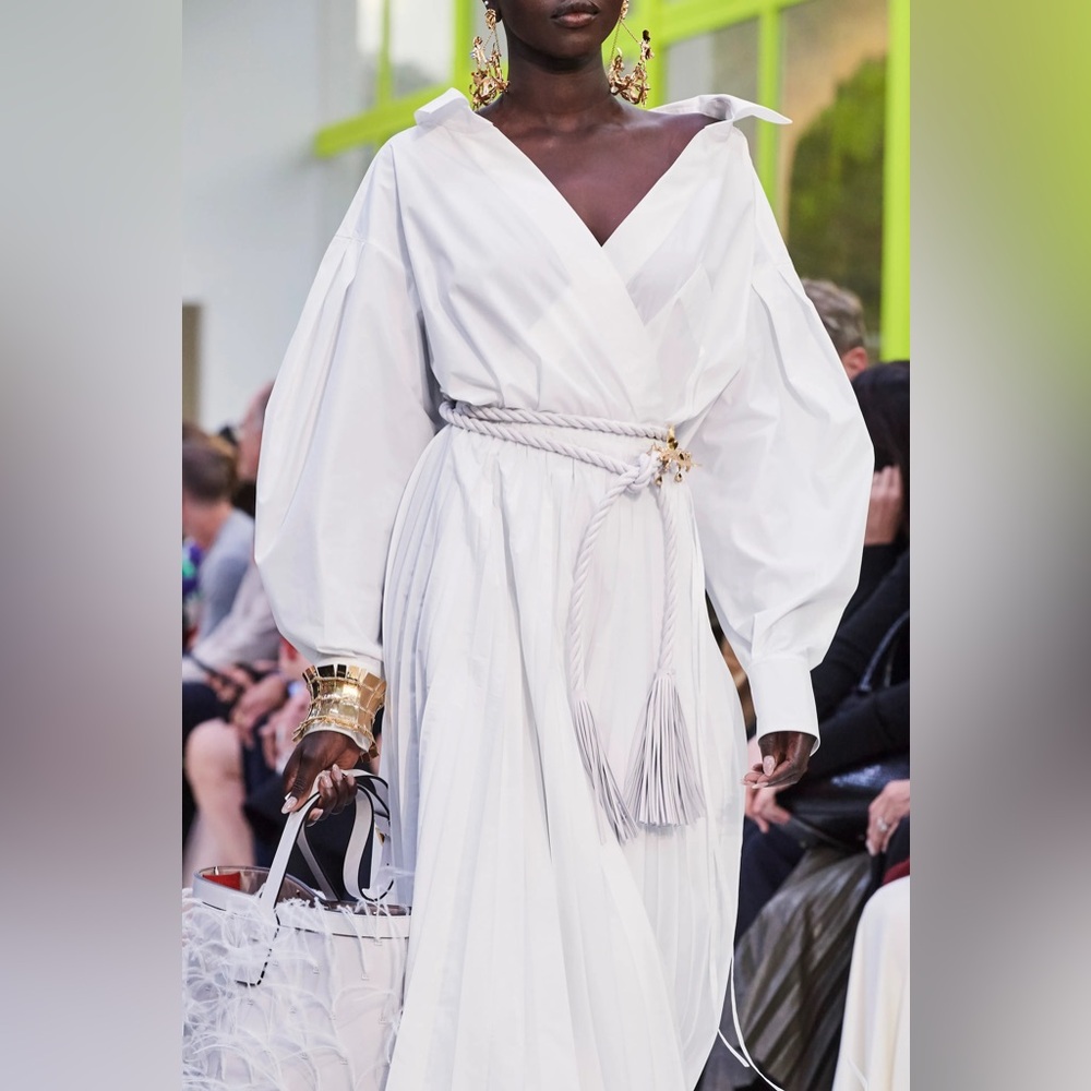 VALENTINO LE BLANC RUNWAY WHITE PLEATED POPLIN LONG SLEEVE SHIRT DRESS IT 42